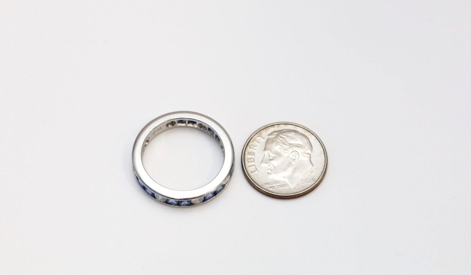 Taille princesse Bague en platine, diamants et saphirs, taille 6,5 - 4,7 g en vente