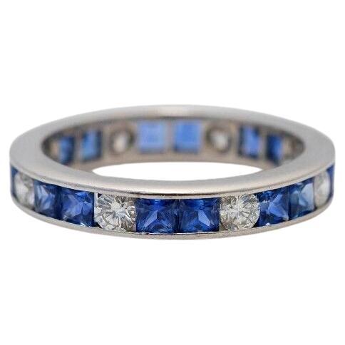 Platinum Diamond & Sapphire Ring, Size 6.5 - 4.7g