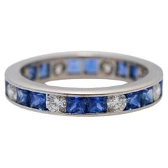 Platinum Diamond & Sapphire Ring, Size 6.5 - 4.7g