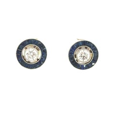 Platinum Diamond Sapphire Target Stud Earrings