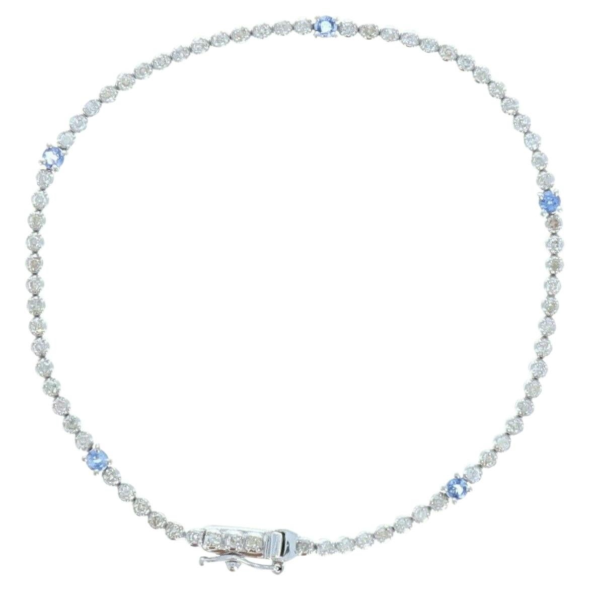 Platinum Diamond & Sapphire Tennis Bracelet 1.25ctw 6.7g For Sale