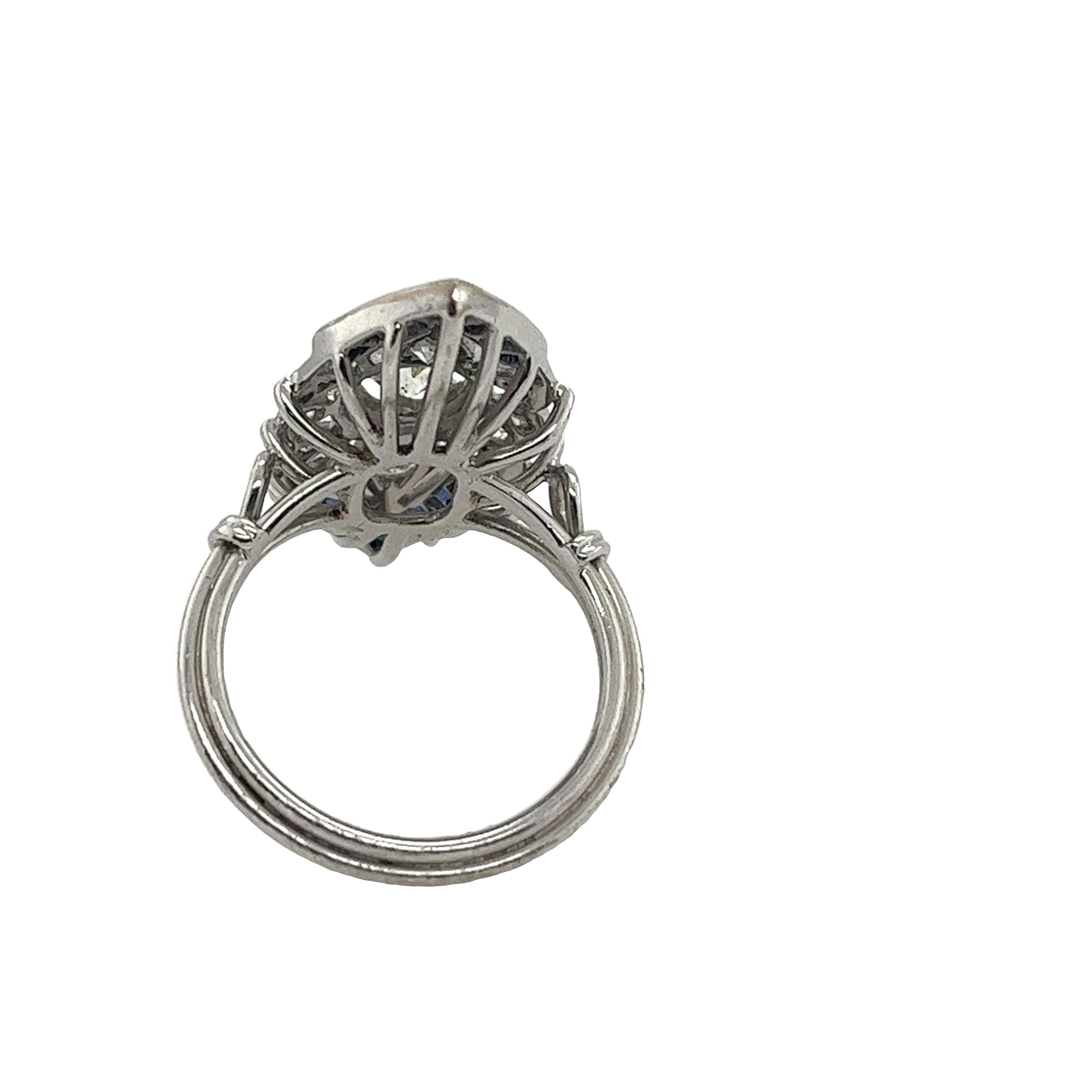 Round Cut Platinum Diamond & Sapphires Vintage Ring