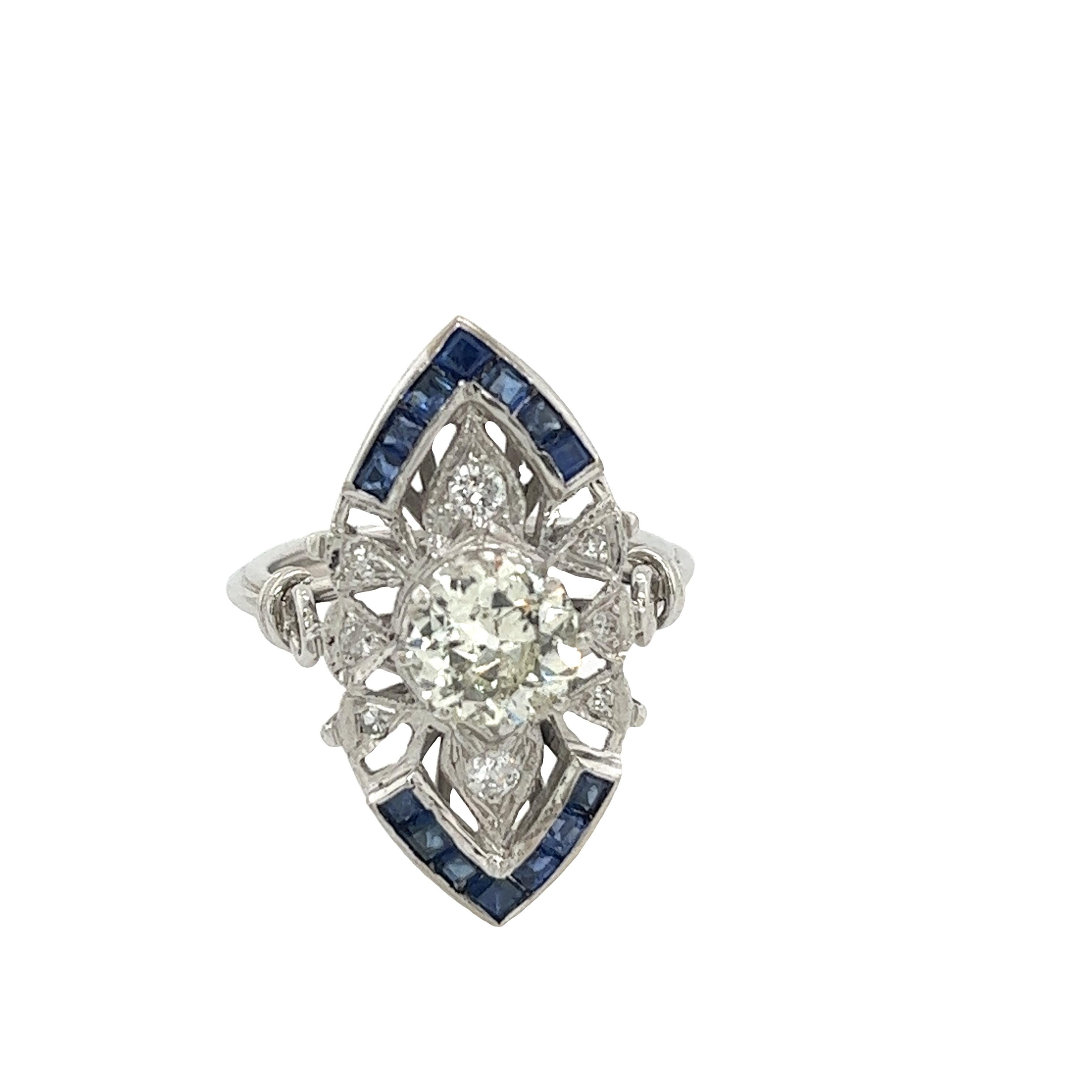 Women's Platinum Diamond & Sapphires Vintage Ring