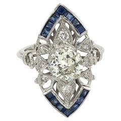 Platinum Diamond & Sapphires Vintage Ring