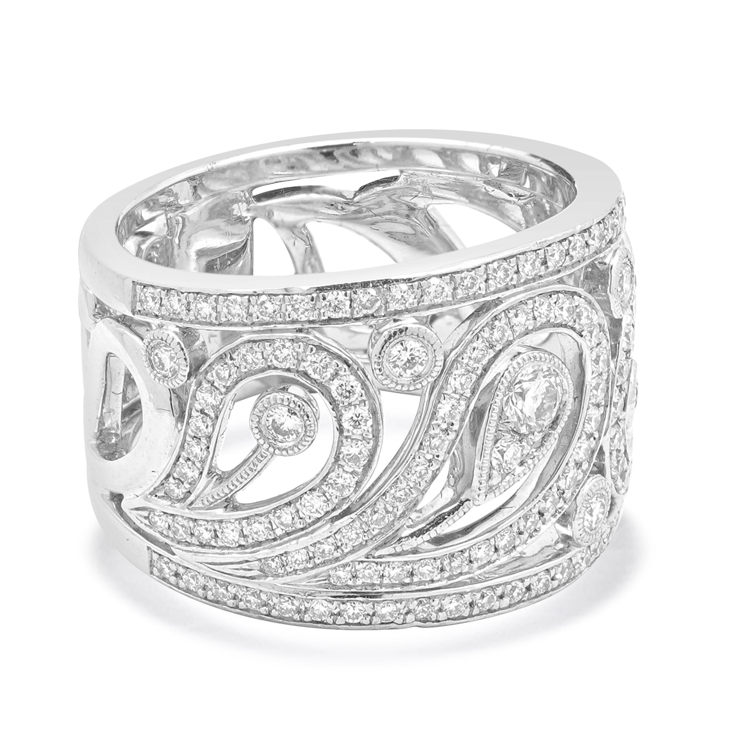Platin Diamant Scroll Band (Rundschliff) im Angebot