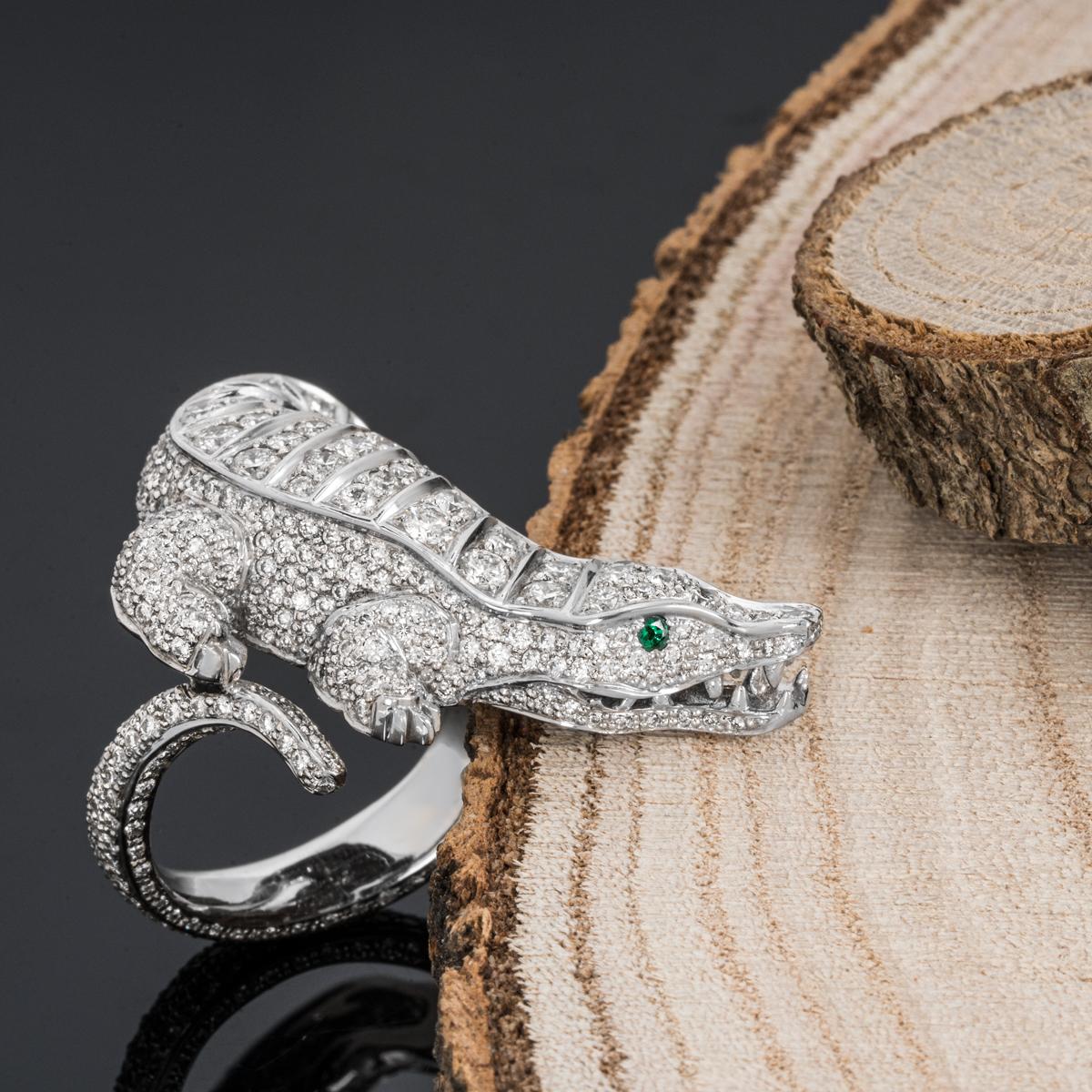 Round Cut Platinum Diamond Set Alligator Ring 5.75ct
