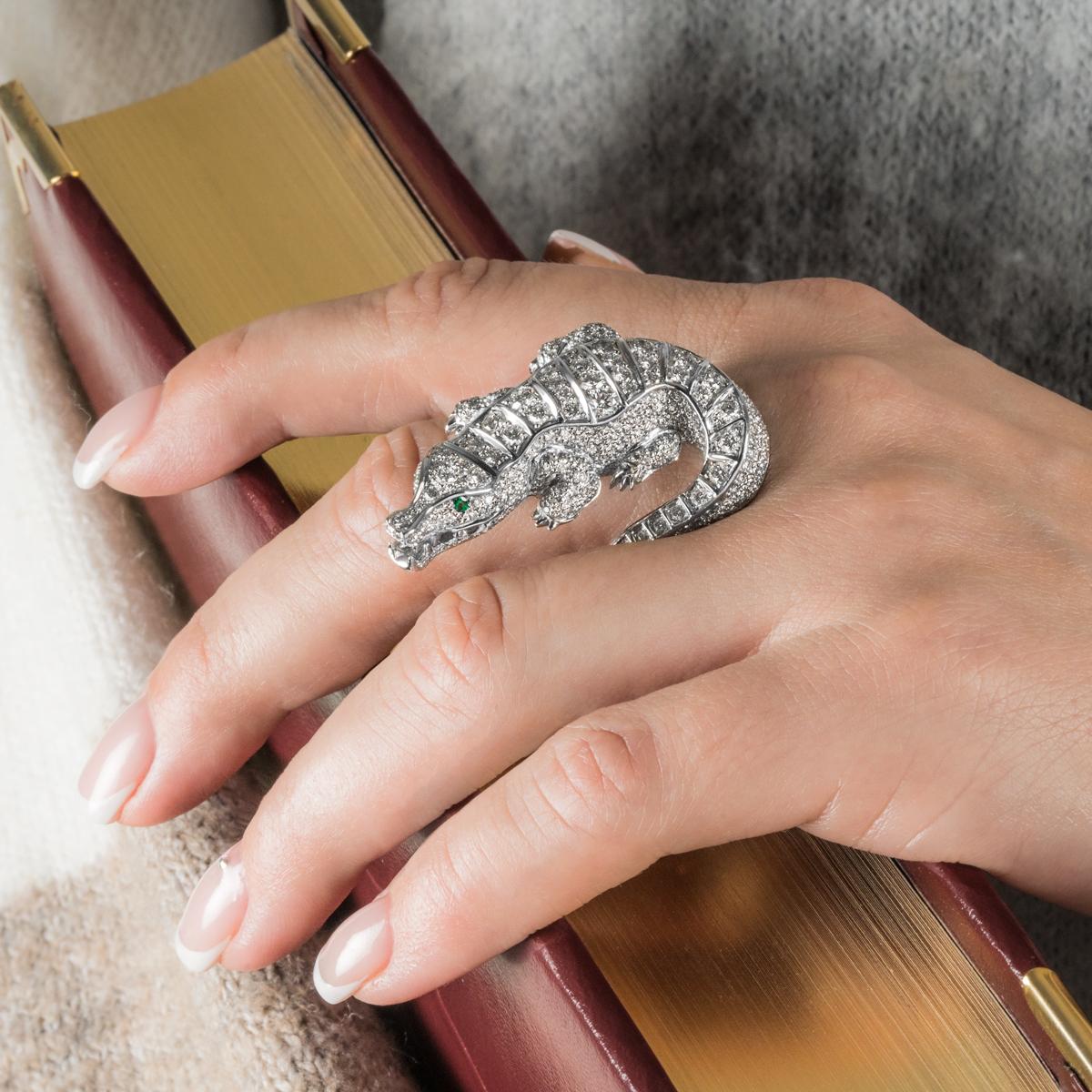 Platinum Diamond Set Alligator Ring 5.75ct In Excellent Condition In London, GB