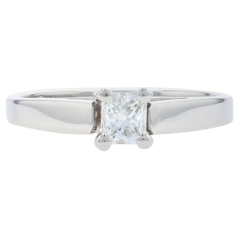 Platinum Diamond Solitaire Engagement Ring, Princess Cut .49 Carat Cathedral