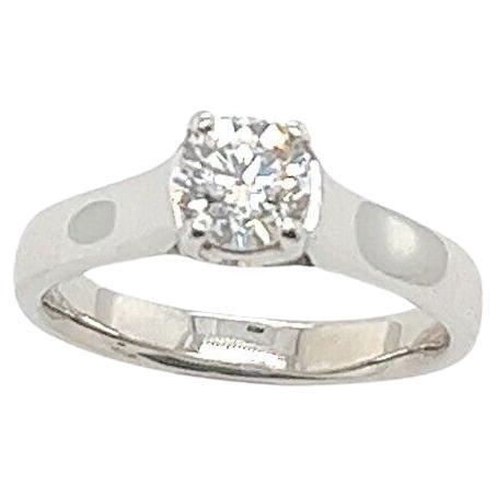 Platinum Diamond Solitaire Ring Set with 0.51ct Round Brilliant Cut Diamond For Sale