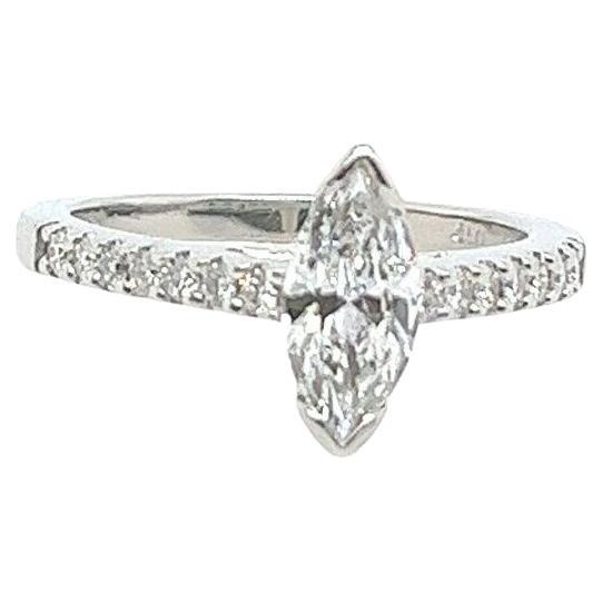 Platinum Diamond Solitaire Ring Set with 0.71ct D/VS2 Marquise Shape Diamond For Sale