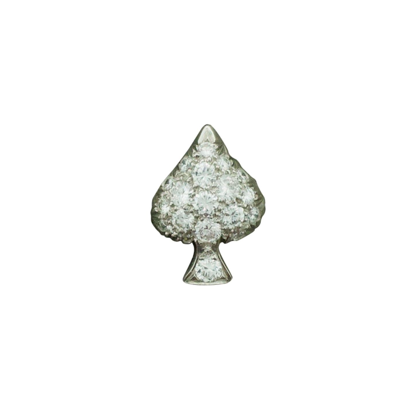 Platinum Diamond "Spade" Pin Circa 1940's .85 Carats  For Sale