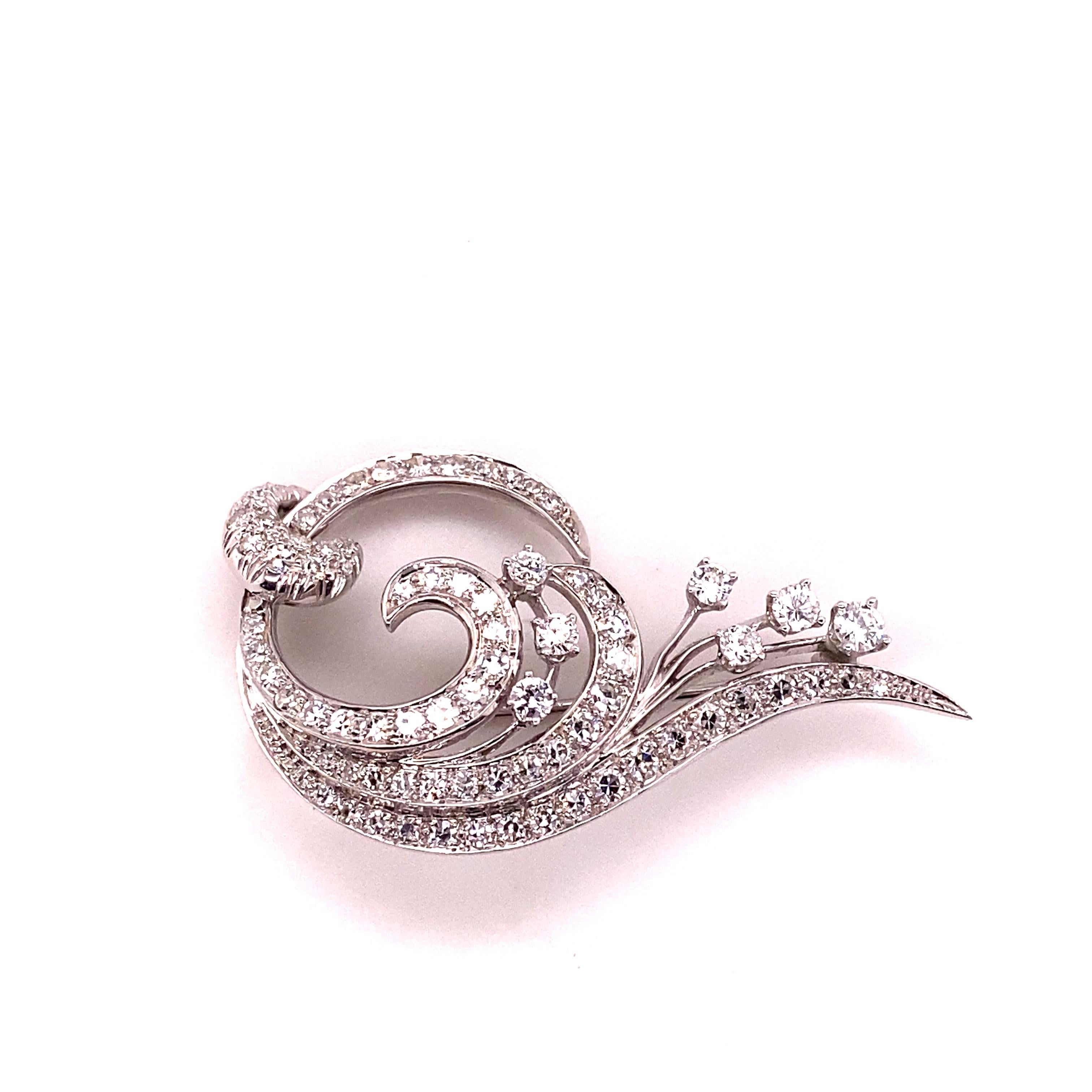 Women's or Men's Platinum Diamond Spray Brooch/ Pendant, 1950s