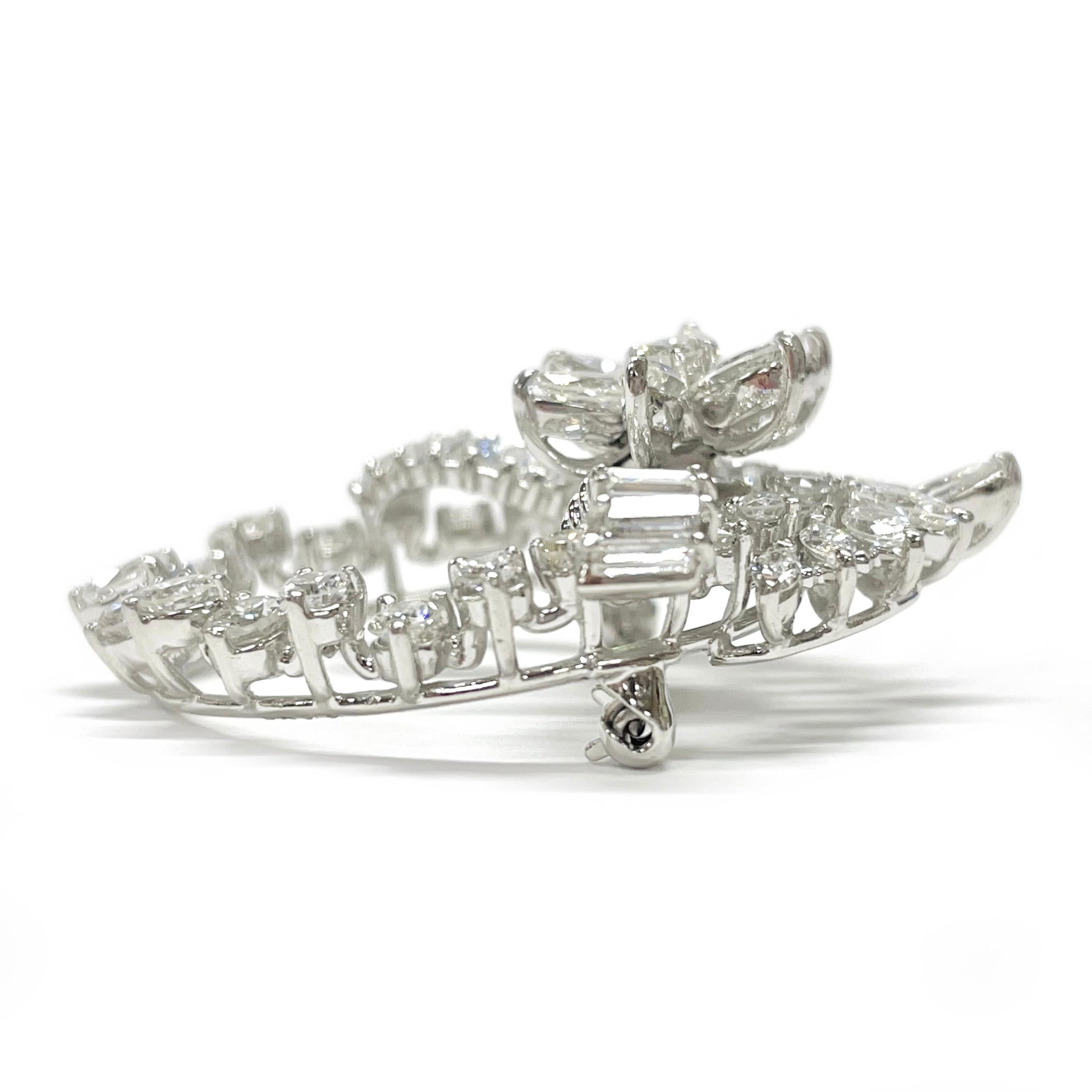 Contemporary Platinum Diamond Spring Movement Flower Brooch For Sale