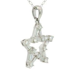 Pendentif étoile en platine 18K Diamants baguette et ronds ~.75ctw