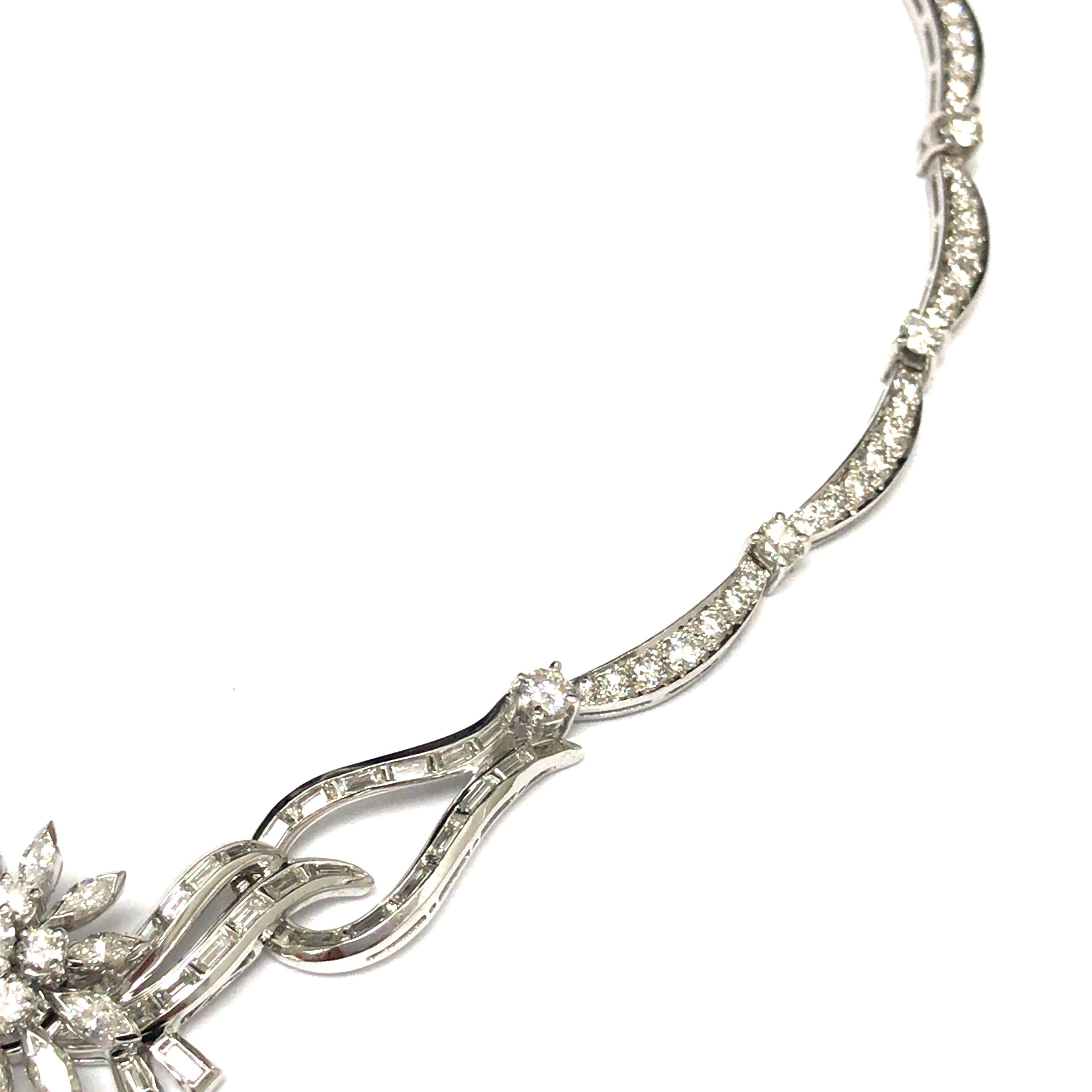 Round Cut Platinum Diamond Starburst Cluster Necklace For Sale