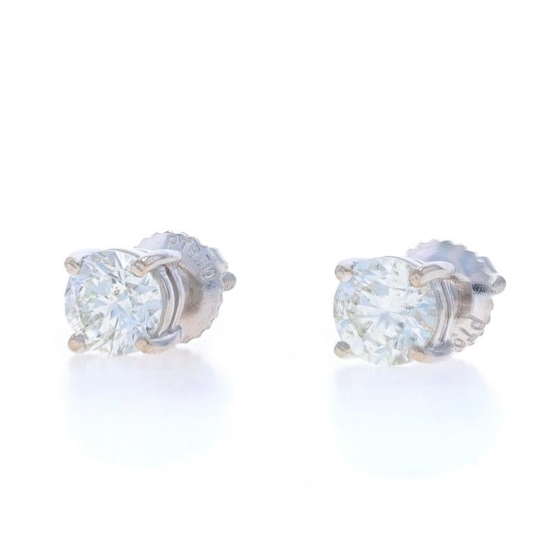 Round Cut Platinum Diamond Stud Earrings - 950 Round Brilliant 1.30ctw Pierced Screw-Ons