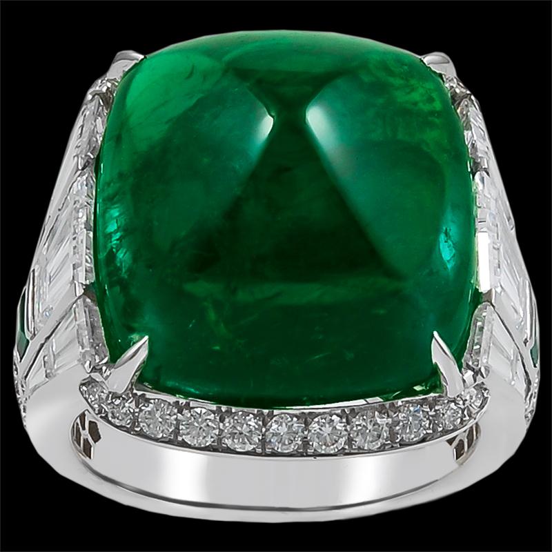 19.82 Carat Sugarloaf Colombian Emerald Diamond Ring For Sale at ...