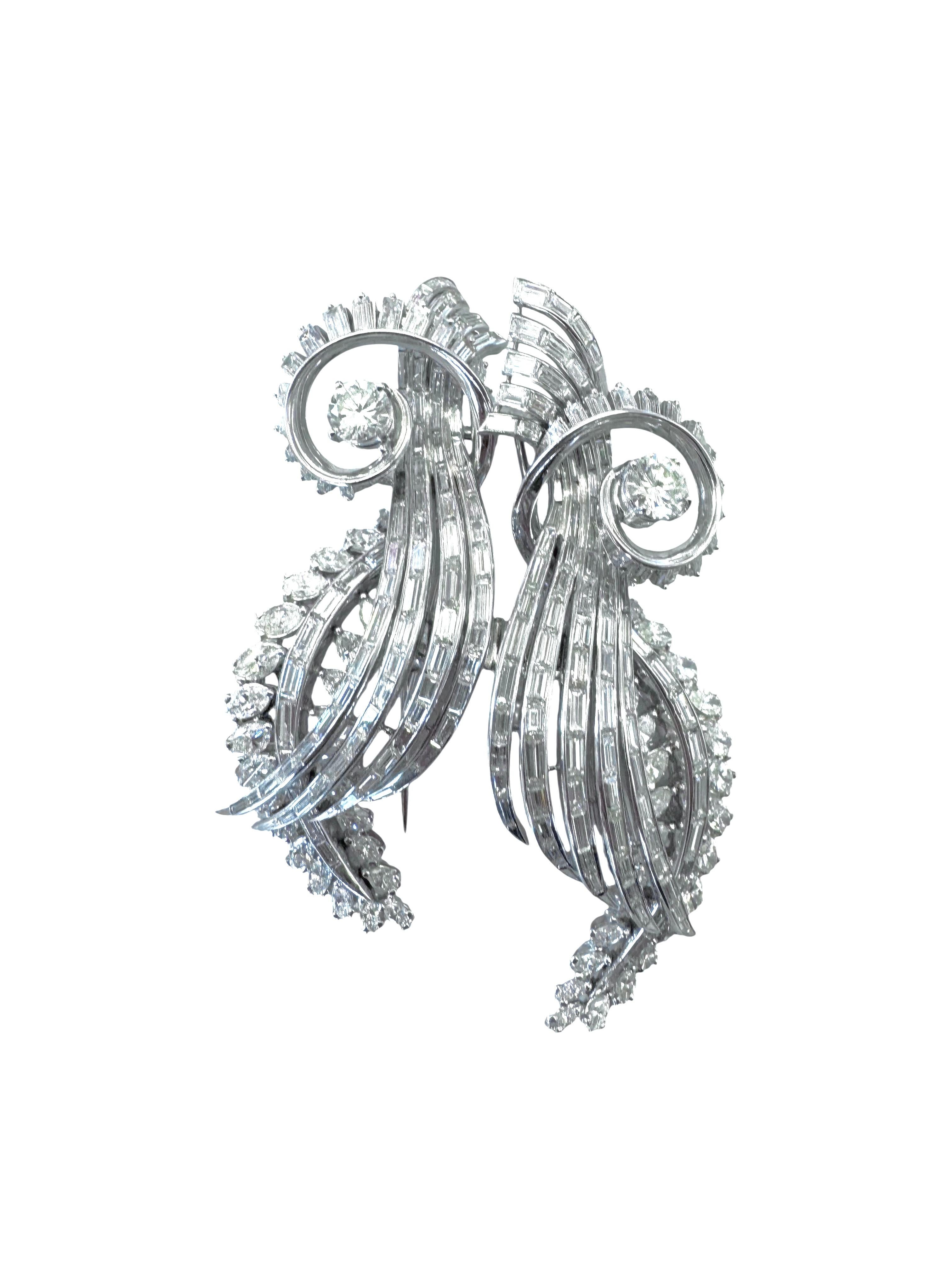 Platinum Diamond Swirl Brooch Convertible Clip en vente 5