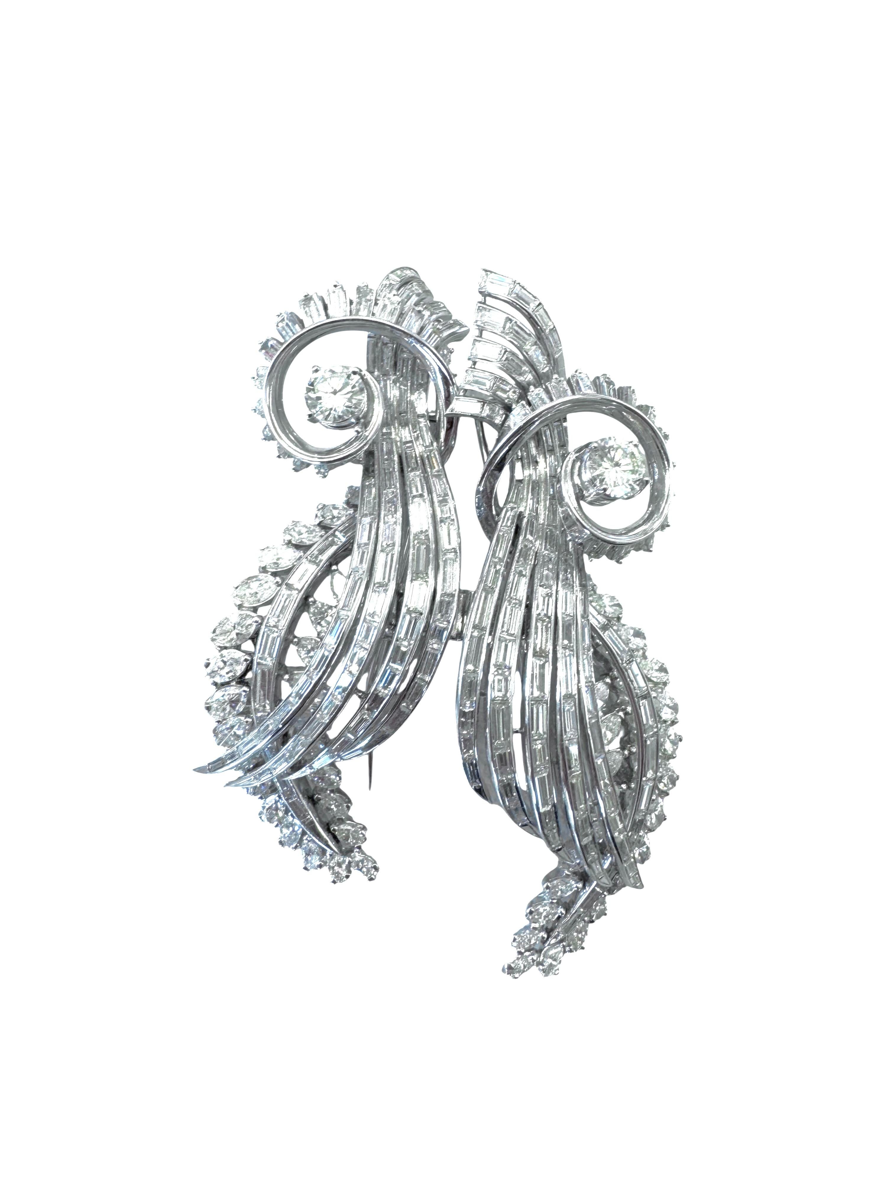 Platinum Diamond Swirl Brooch Convertible Clip en vente 6