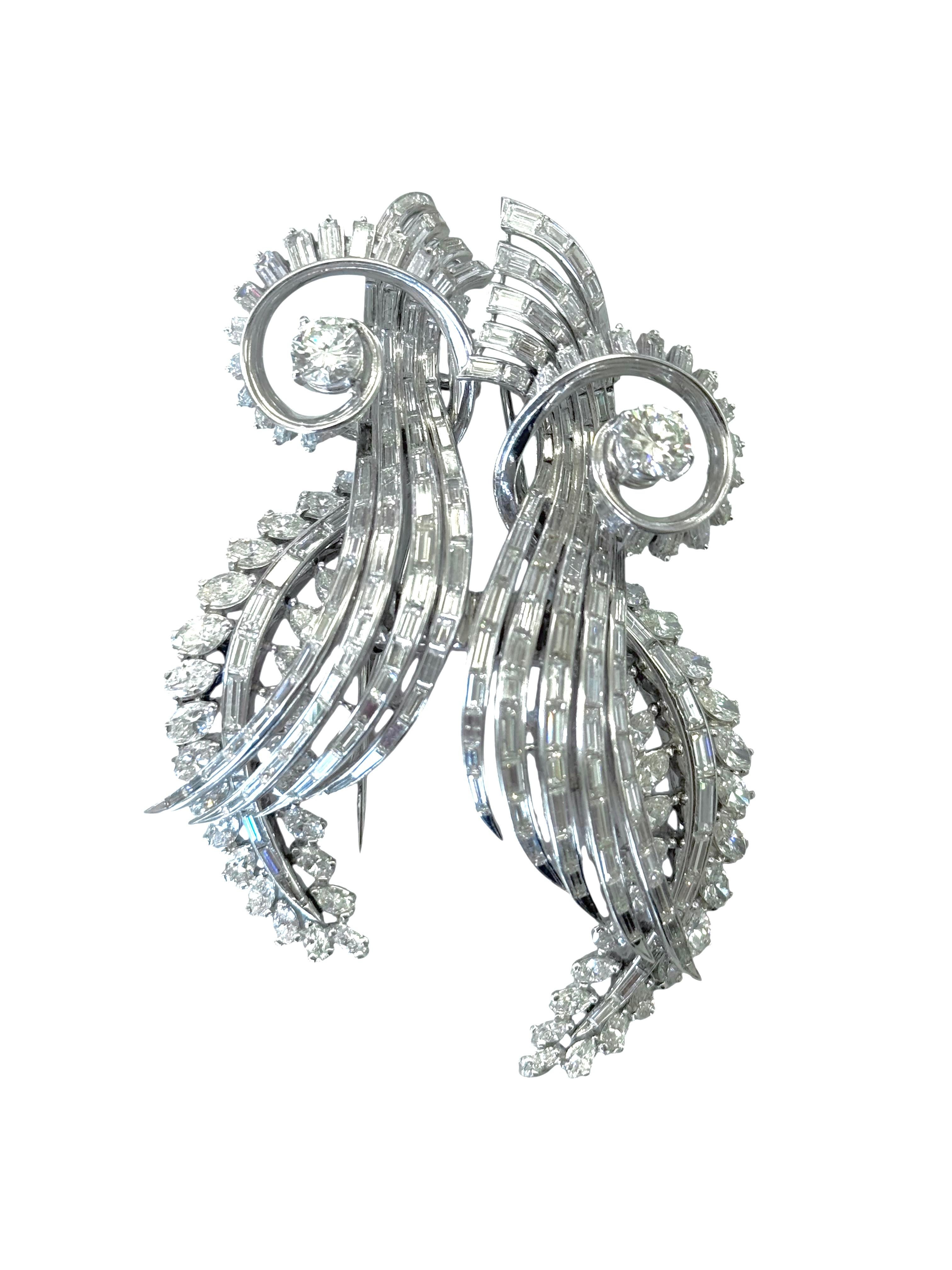 Platinum Diamond Swirl Brooch Convertible Clip en vente 7