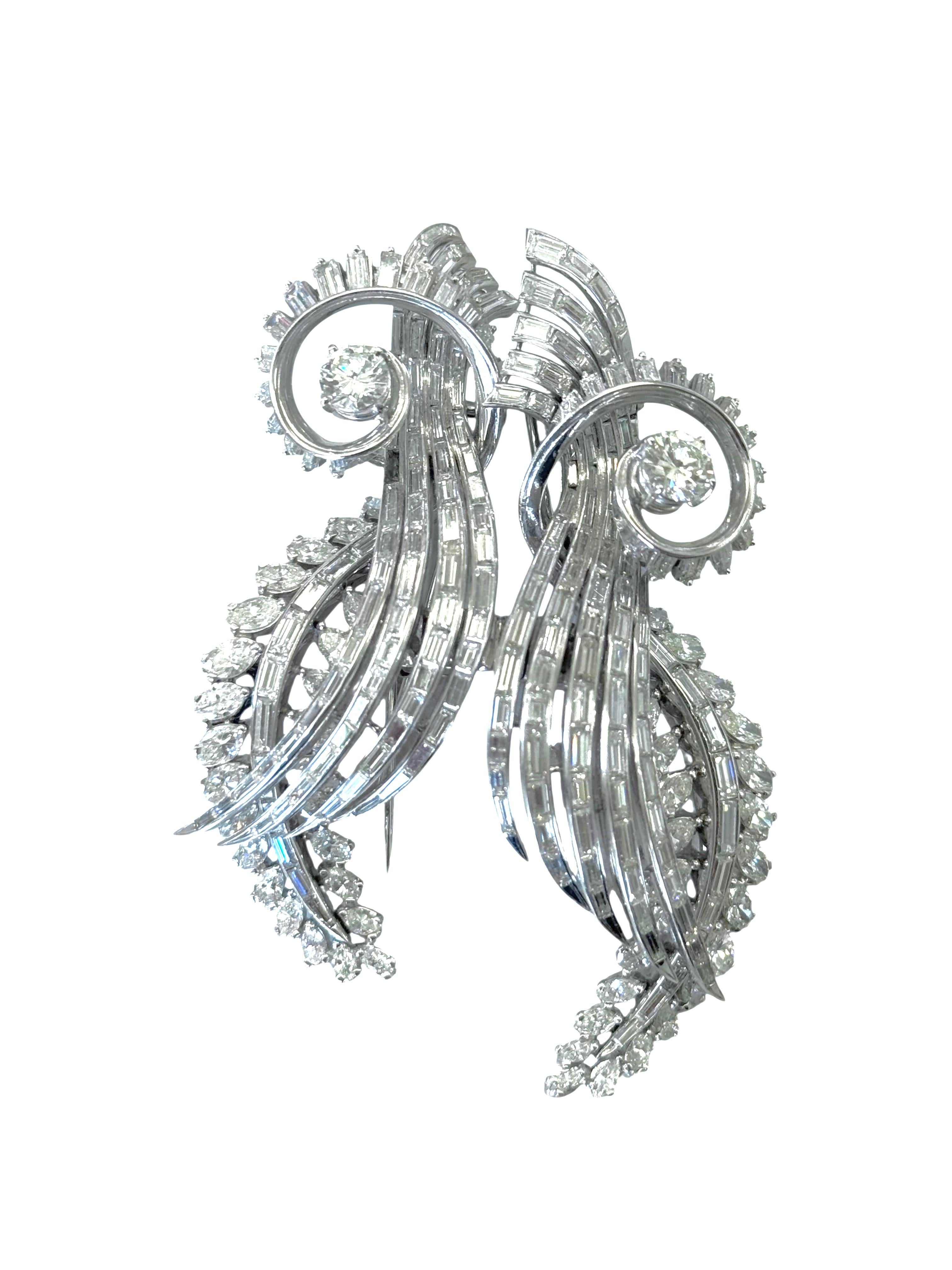 Platinum Diamond Swirl Brooch Convertible Clip en vente 8
