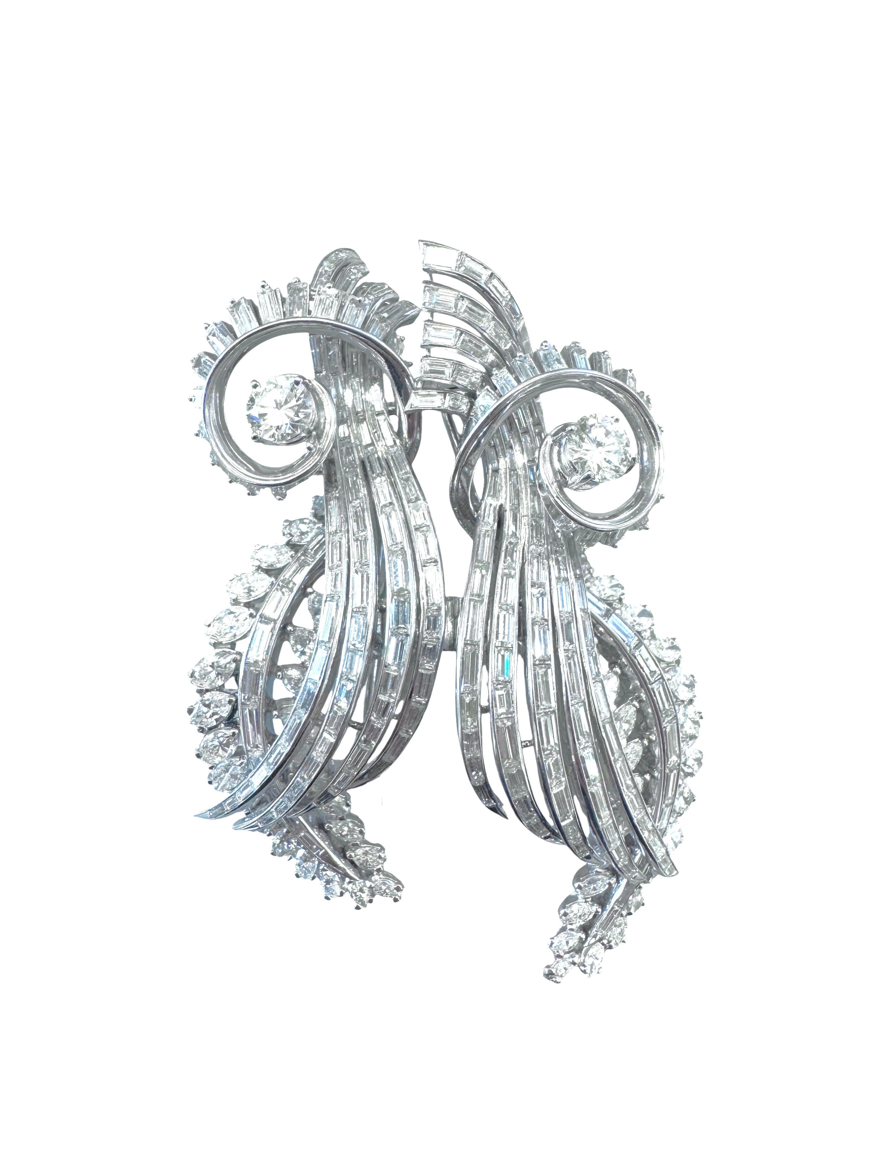 Platinum Diamond Swirl Brooch Convertible Clip en vente 9