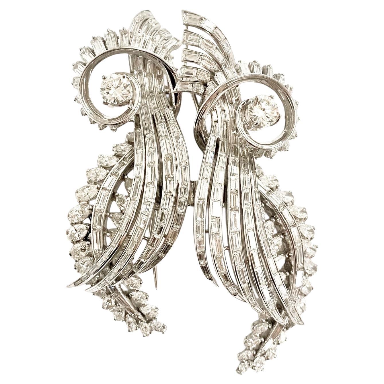 Platinum Diamond Swirl Brooch Convertible Clip