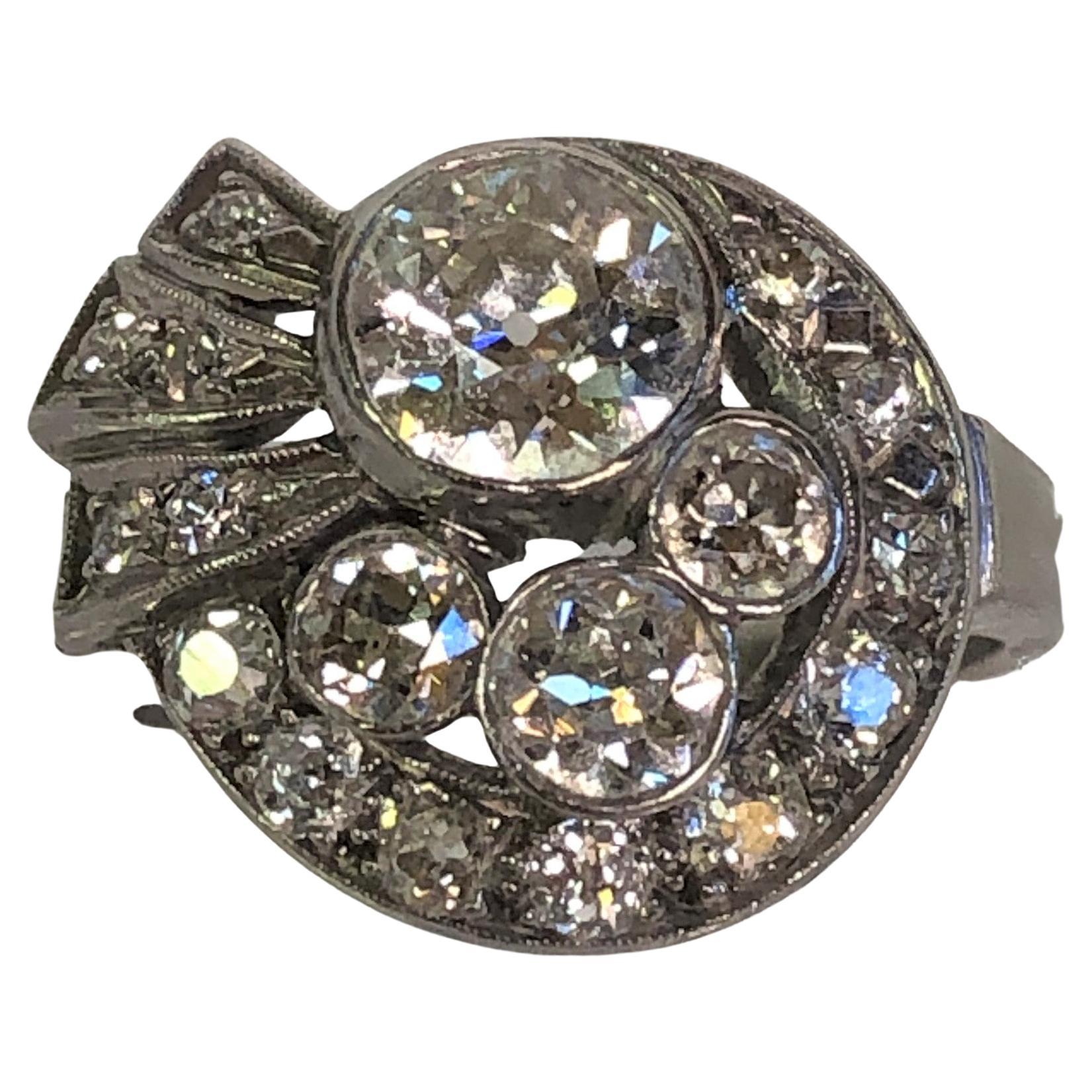 Platinum Diamond Swirl Design Ring