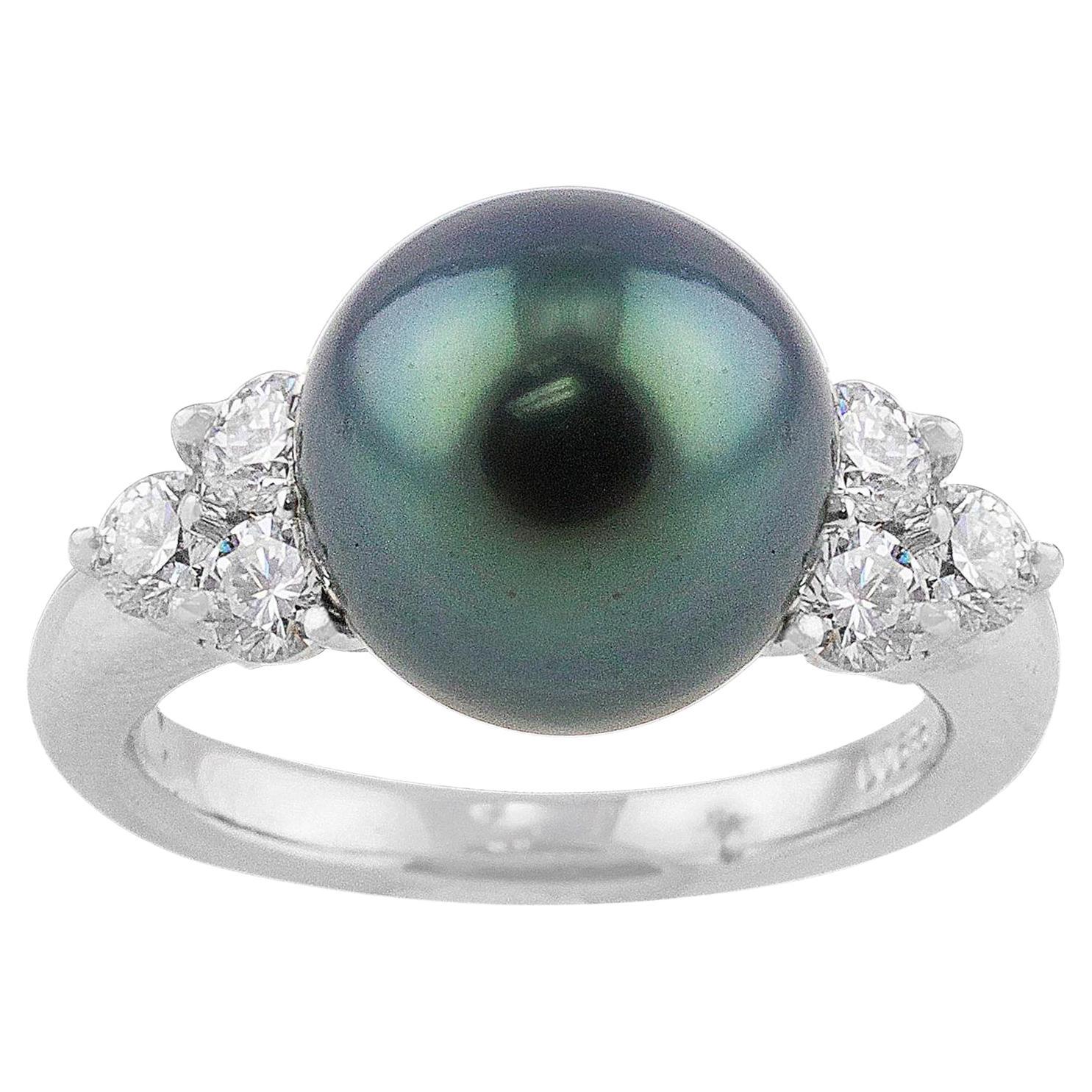 Platinum Diamond Tahitian Peacock Pearl Ring For Sale