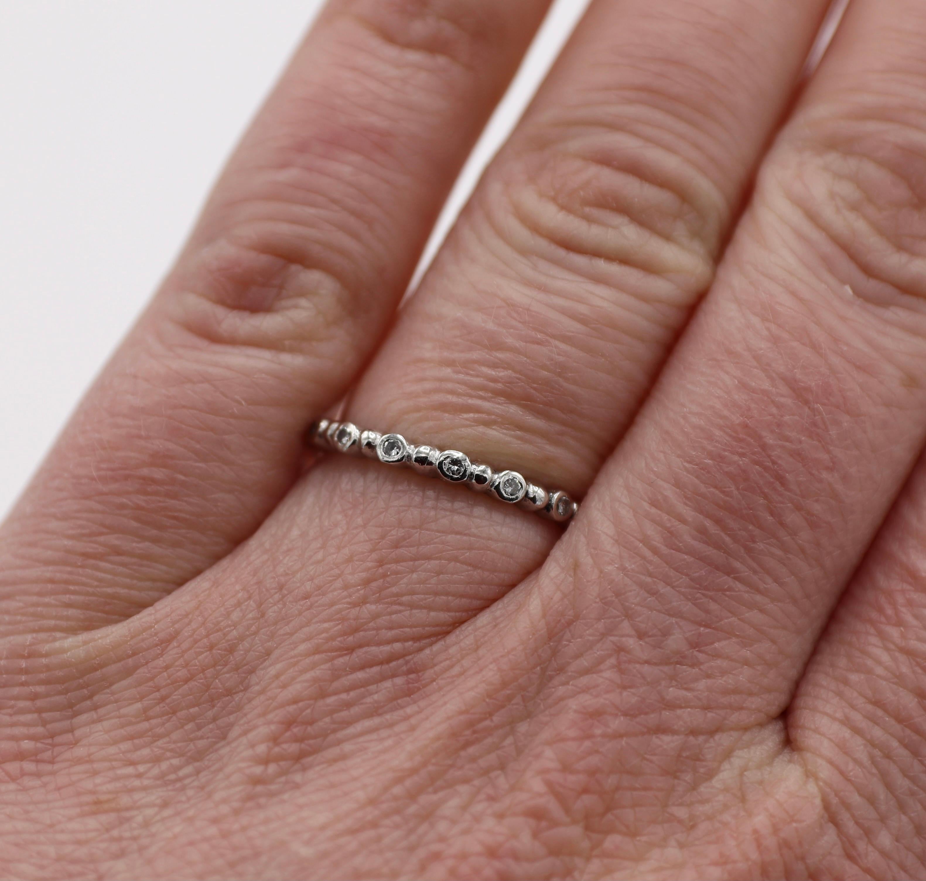 Modern Platinum Natural Diamond Thin Eternity Band Stackable Ring