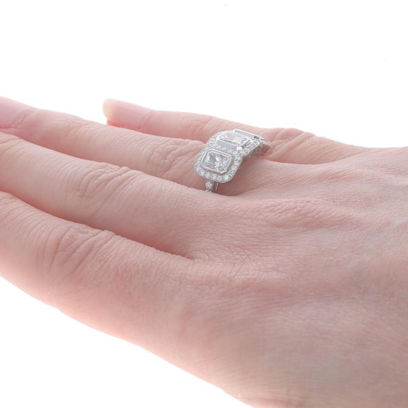 Women's Platinum Diamond Three-Stone Halo Ring - 950 Radiant 2.11ctw Engagement For Sale