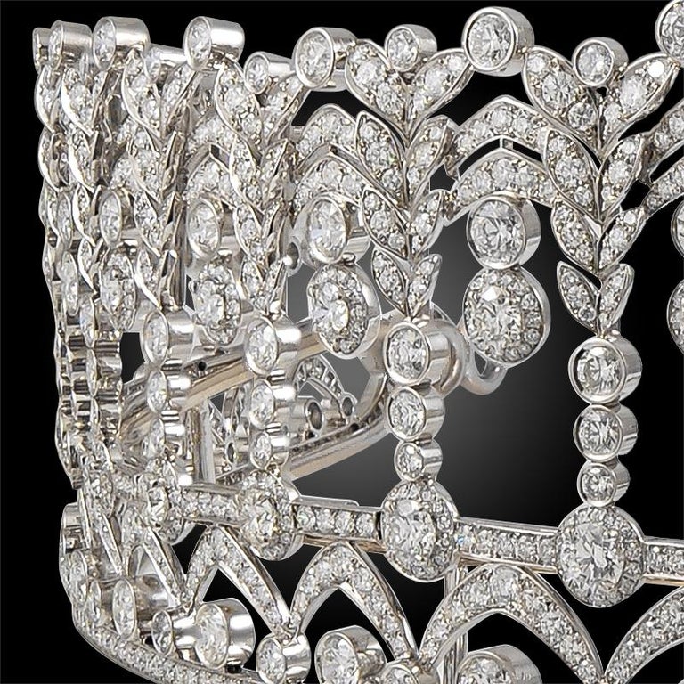 A magnificent tiara fit for a queen, impressively crafted with over 40 carats of high quality brilliant-cut round diamonds mounted in platinum.