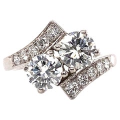 Retro Platinum Diamond Toi Et Moi 1950s Engagement Ring