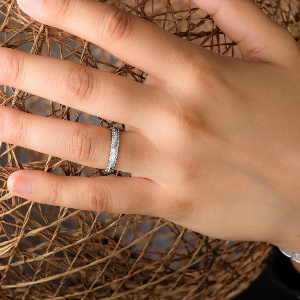 da uomo o donna Anello a eternità completa con diamante a due file in platino da 0,53 carati in vendita