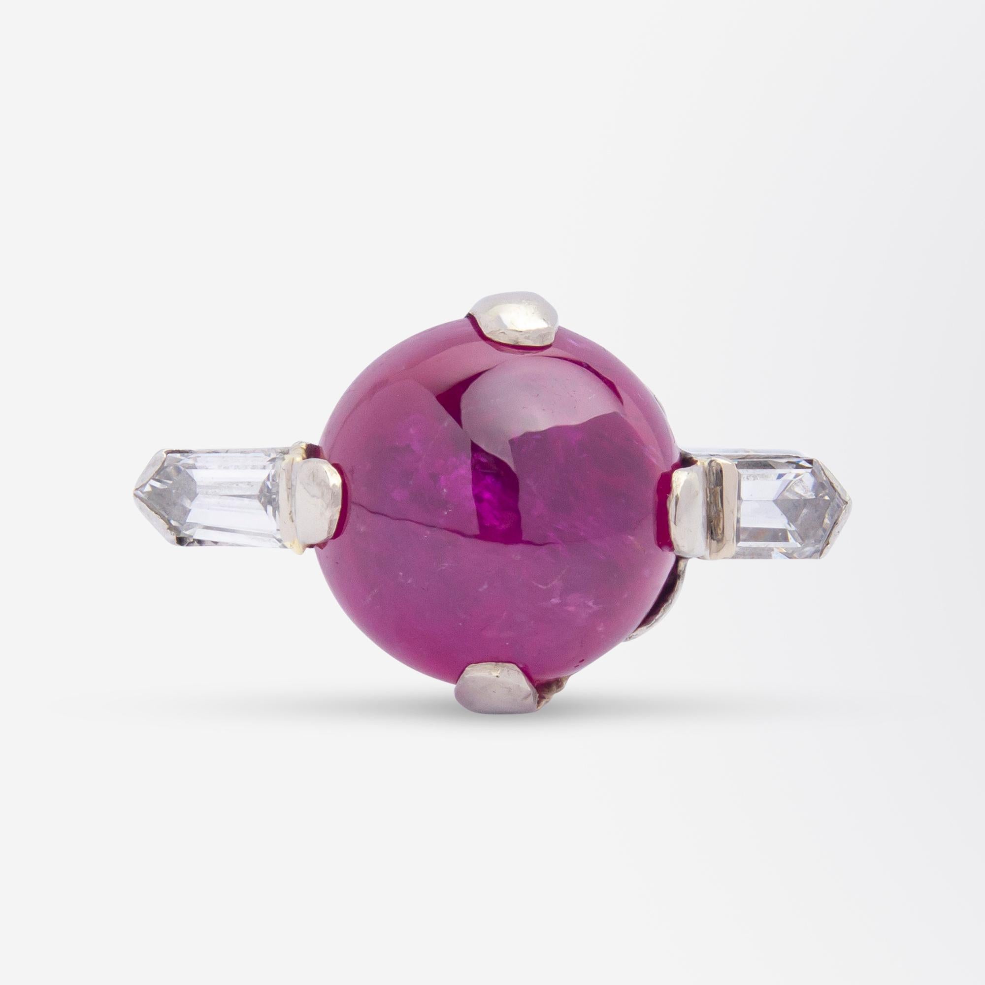Art Deco Platinum, Diamond & Unheated Burmese Ruby Ring For Sale