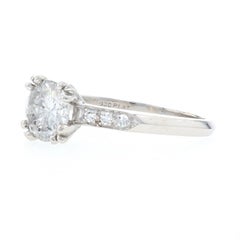 Platinum Diamond Vintage Engagement Ring, 900 Round Cut 1.18 Carat