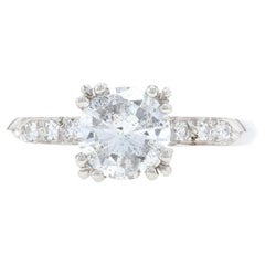 Platinum Diamond Vintage Engagement Ring, 900 Round Cut 1.18ctw