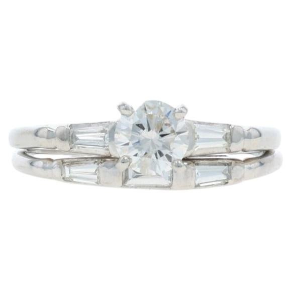 Platinum Diamond Vintage Engagement Ring & Wedding Band - 950 Round 1.54ctw