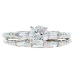 Platinum Diamond Vintage Engagement Ring & Wedding Band - 950 Round 1.54ctw