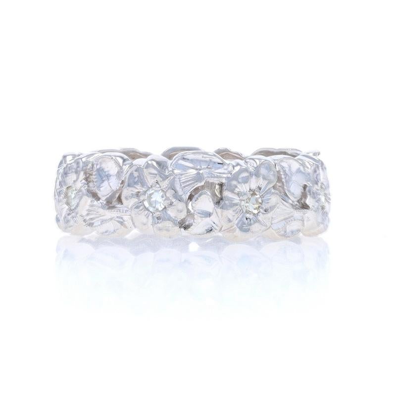 Platinum Diamond Vintage Eternity Band Single Ct.16ctw Flower Garland Ring 6 1/4 In Excellent Condition In Greensboro, NC