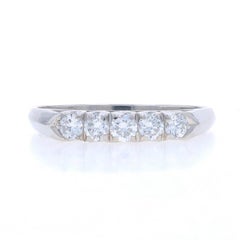 Platinum Diamond Vintage Five-Stone Wedding Band - 900 Rnd.50ctw Knife-Edge Ring