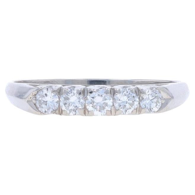Platinum Diamond Vintage Five-Stone Wedding Band - 900 Rnd.50ctw Knife-Edge Ring For Sale