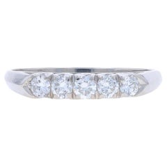 Platinum Diamond Vintage Five-Stone Wedding Band - 900 Rnd.50ctw Knife-Edge Ring