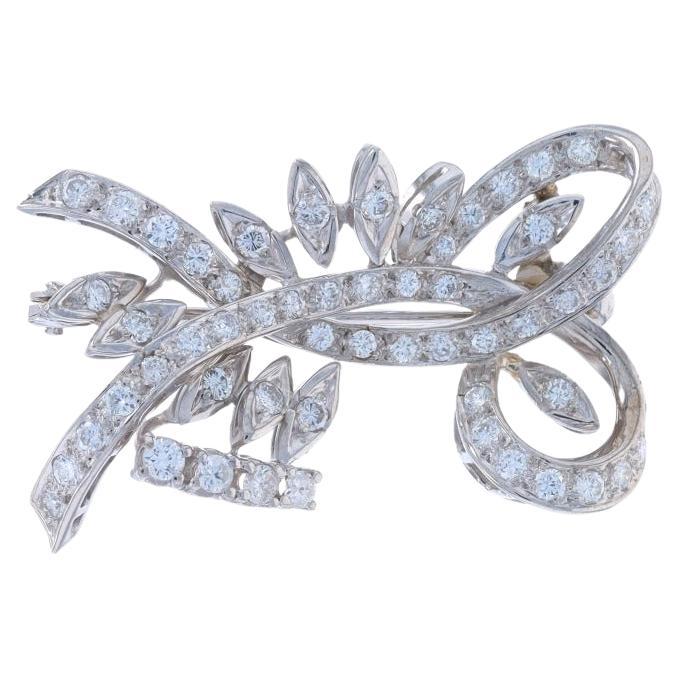Broche Spray Cinta Vintage Diamante Platino - Alfiler 90% Brillante Redondo 1.20ctw
