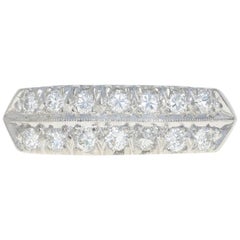 Platinum Diamond Vintage Ring, 900 Round Brilliant Cut .70 Carat Wedding Band