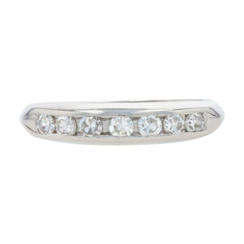 Platinum Diamond Vintage Wedding Band, 900 Single Cut .35ctw Seven-Stone Ring For Sale