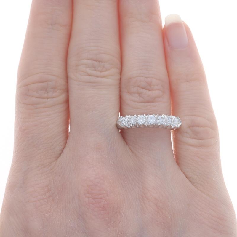 Round Cut Platinum Diamond Vintage Wedding Band Round .63ctw Knife-Edge Seven-Stone Ring