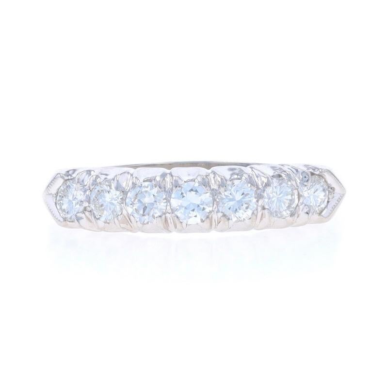 Alliance en platine avec diamant Vintage Bague ronde de 0,63ctw à sept pierres en forme de couteau
