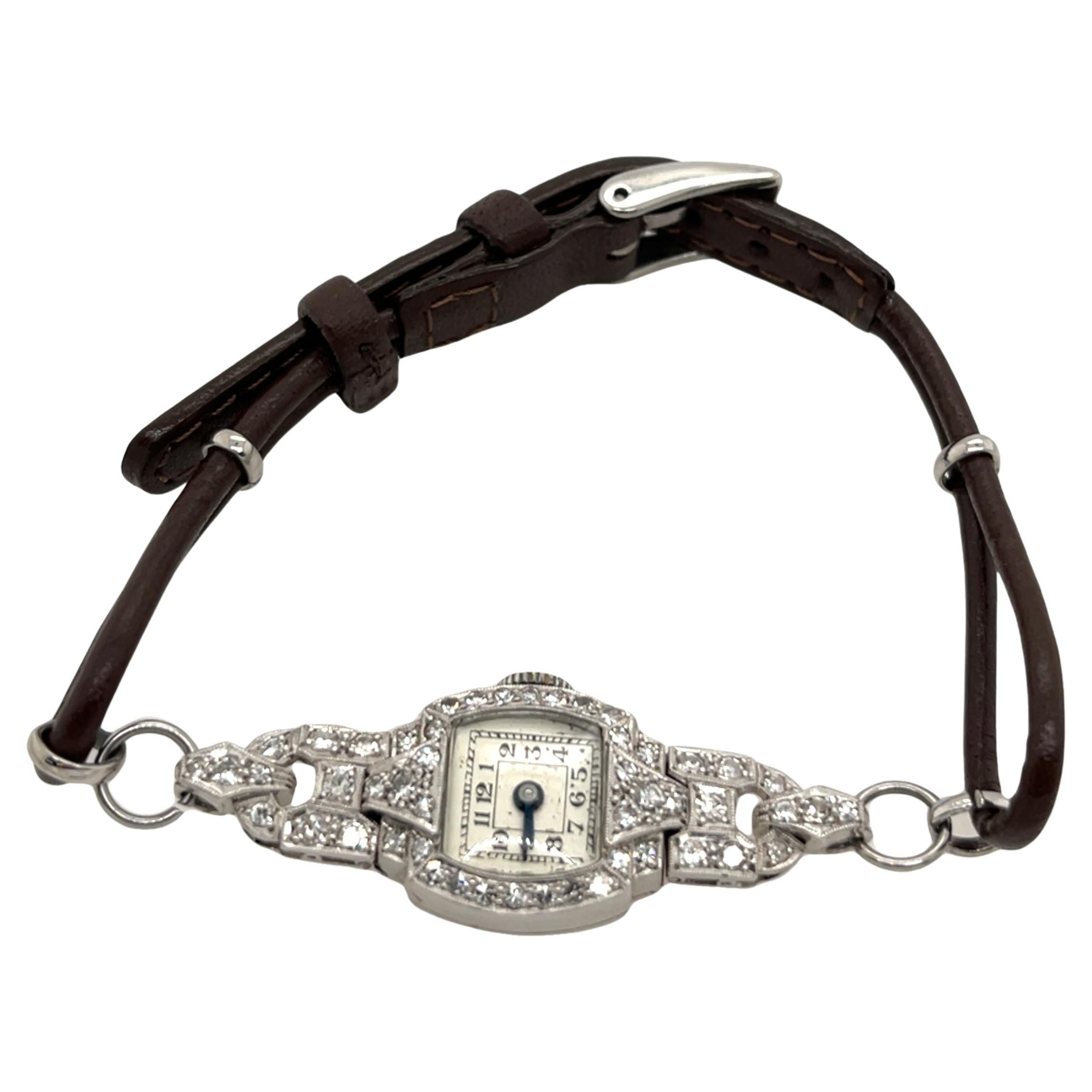 Platinum Diamond Watch with Leather Strap