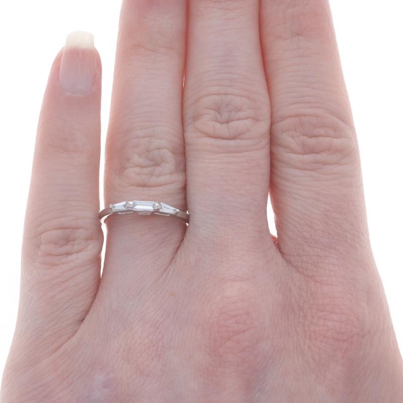 Baguette Cut Platinum Diamond Wedding Band - Baguette .14ctw Three-Stone Ring For Sale